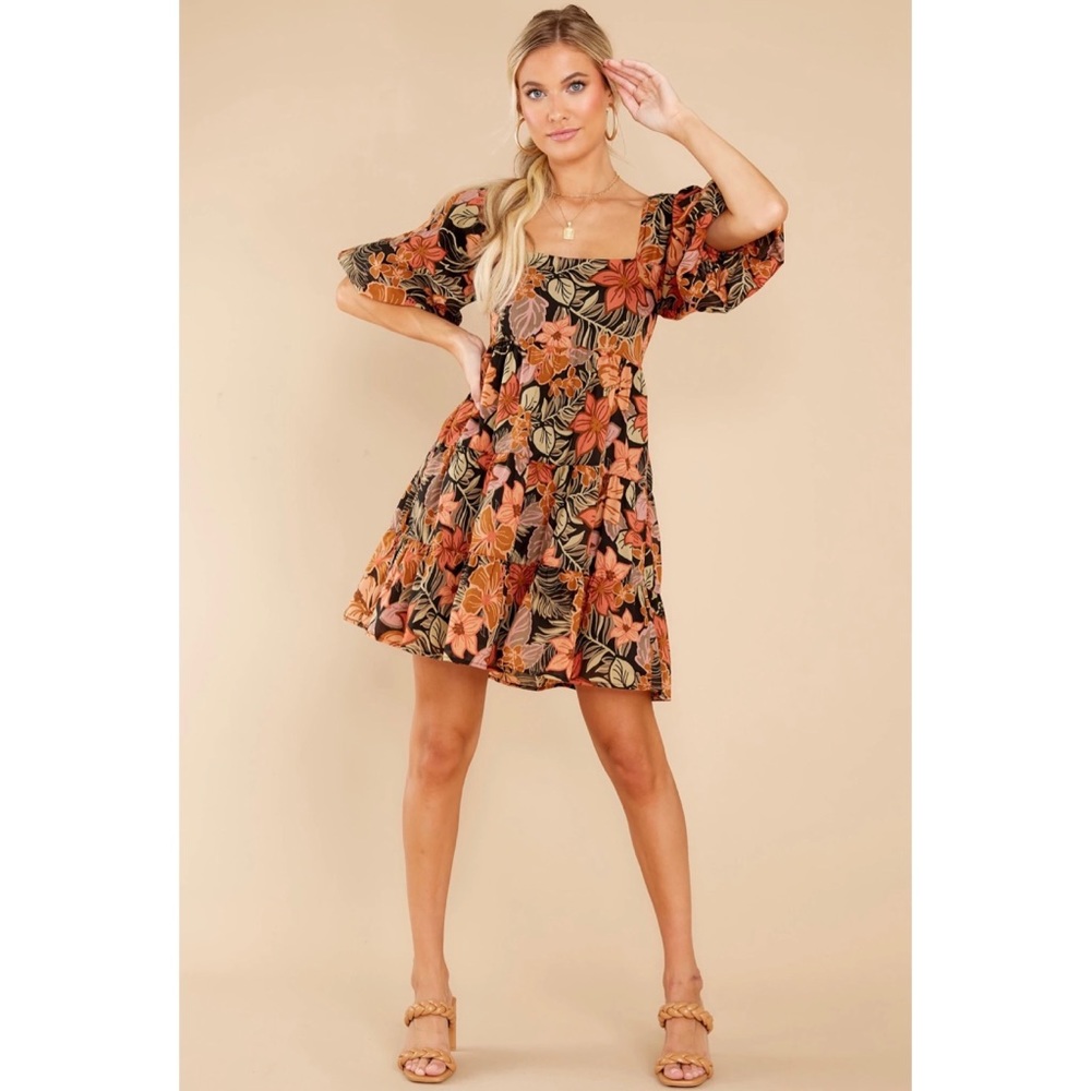 Black floral print dress